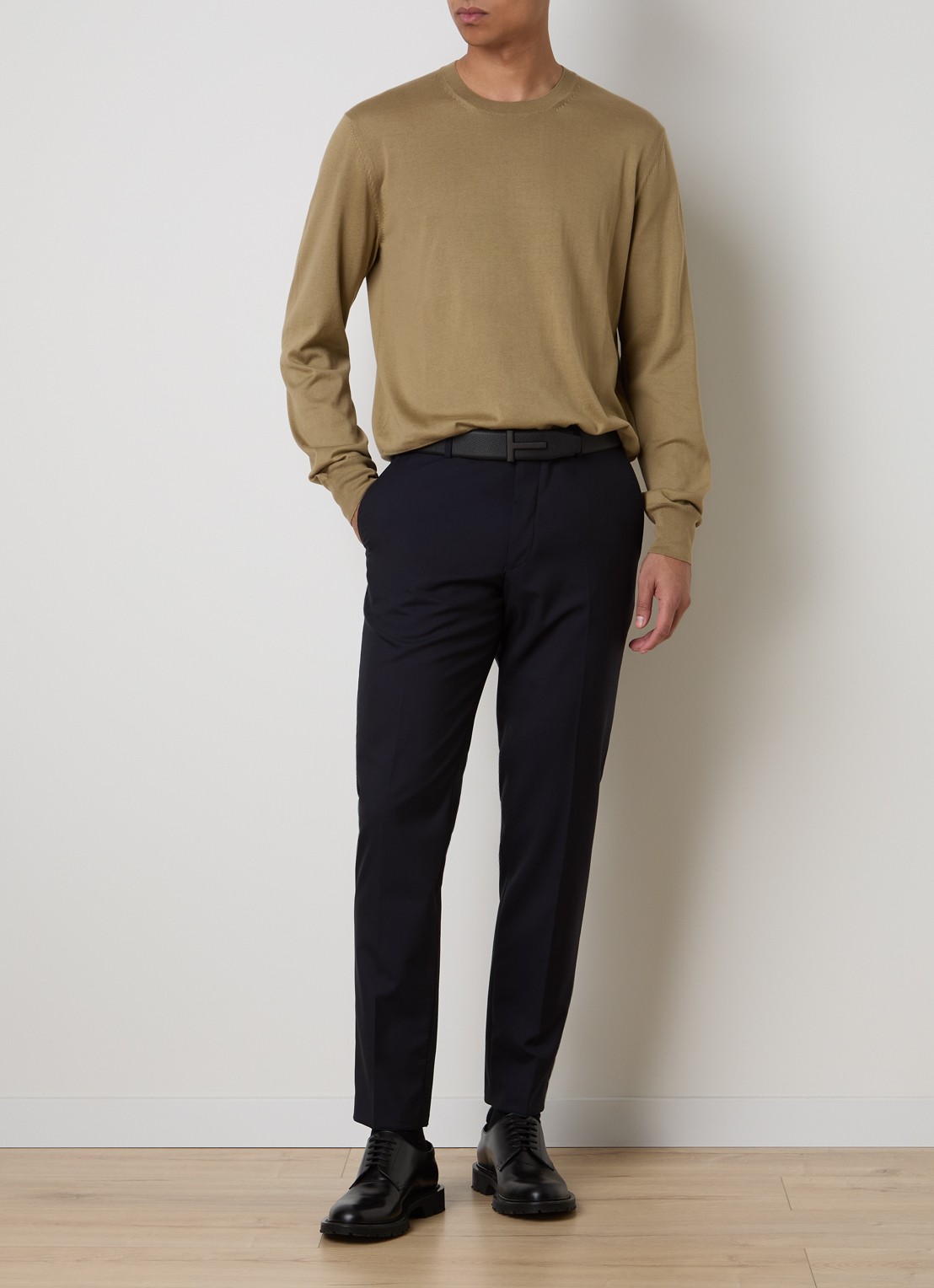 TOM FORD Fijngebreide trui met ronde hals - voorkant 5 camel
