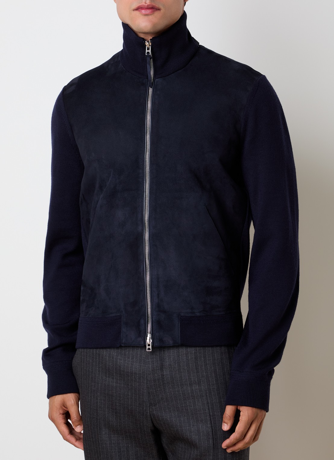 TOM FORD Jack van lamsleer met steekzakken - detail donkerblauw