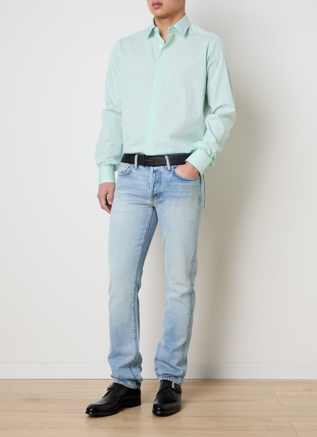 Tom Ford Regular fit overhemd met streepprint - voorkant 5 lichtgroen