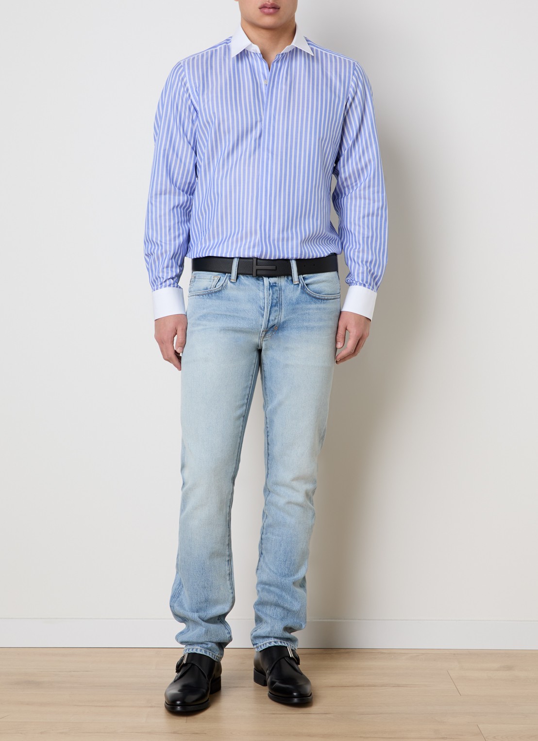 Tom Ford Regular fit overhemd met streepprint - voorkant 6 lichtblauw