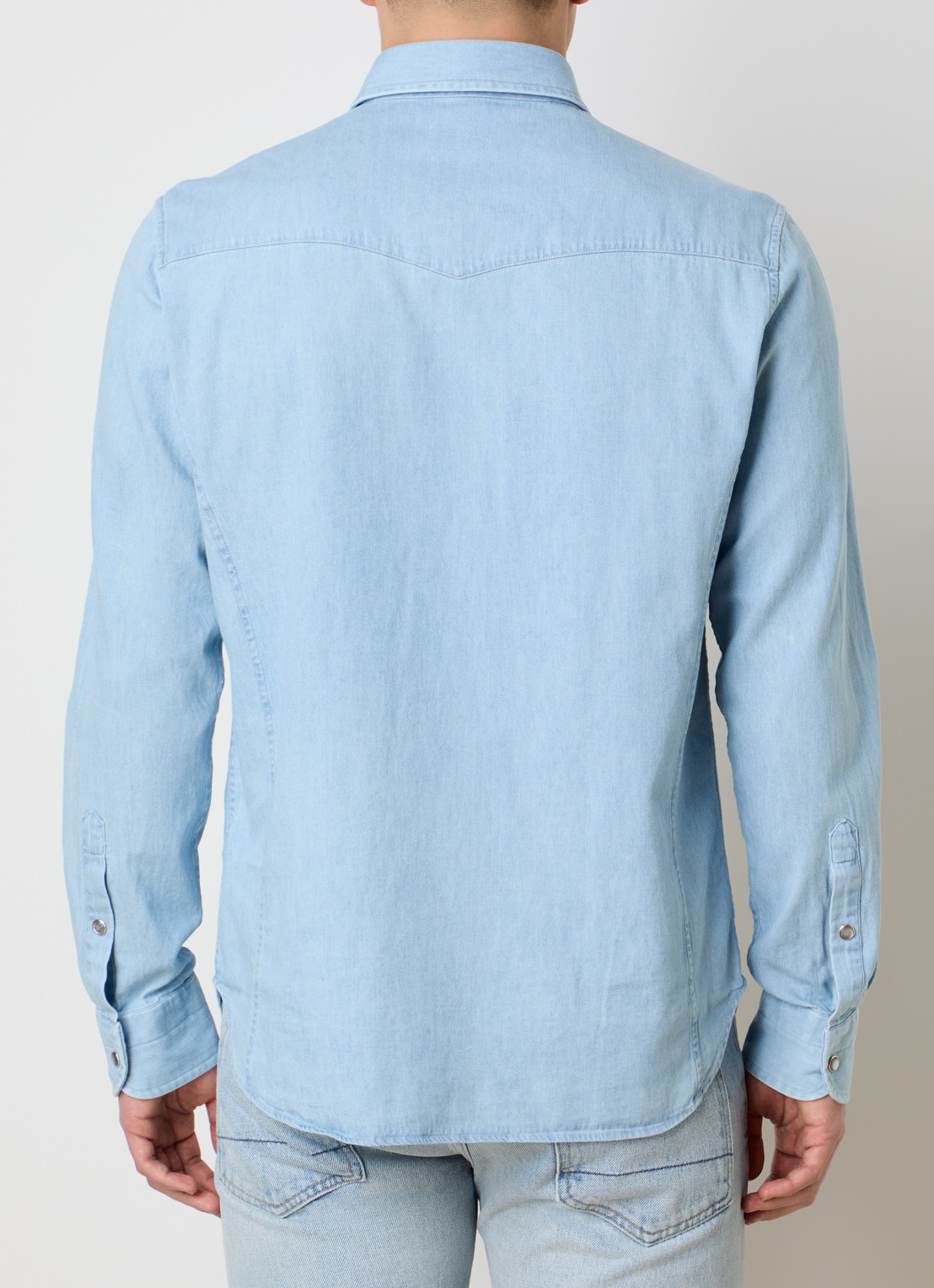 TOM FORD Regular fit overhemd van chambray met borstzakken - achterkant 3 lichtblauw
