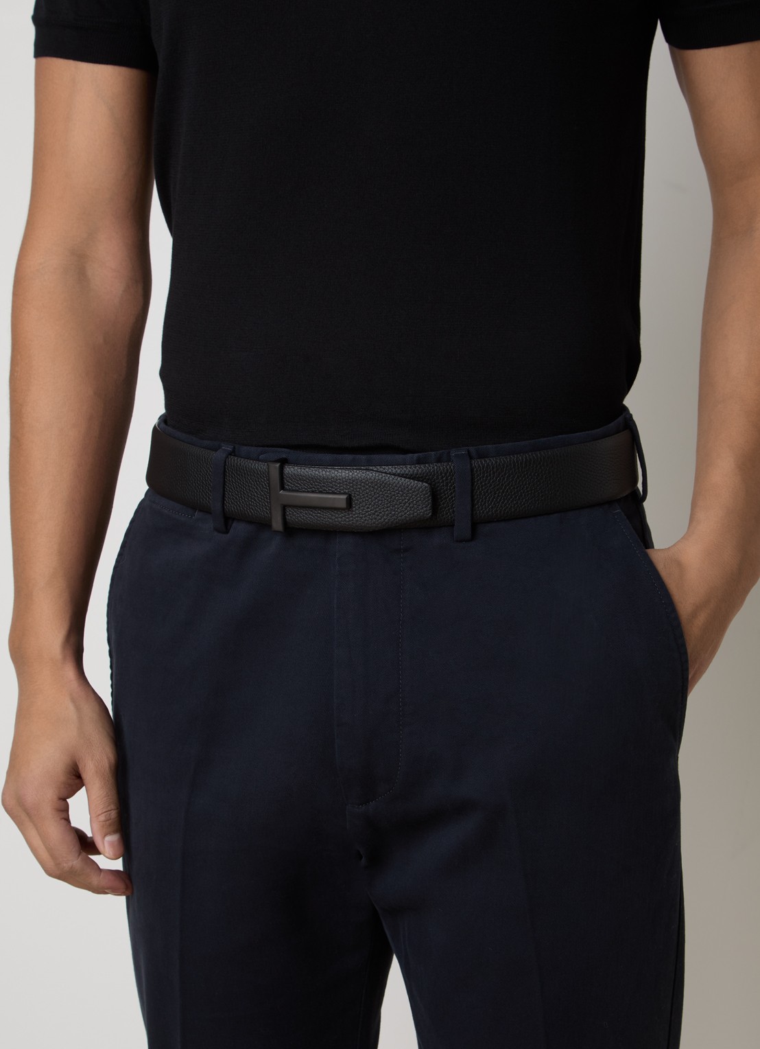 TOM FORD Reversible T riem van kalfsleer - voorkant 3 zwart