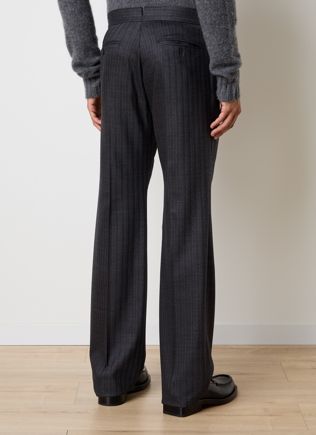 TOM FORD Straight fit pantalon van wol met streepprint en steekzakken - achterkant 6 donkergrijs