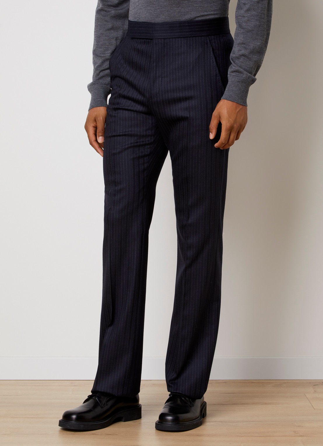 TOM FORD Straight fit pantalon van wol met streepprint en steekzakken - detail 3 donkerblauw