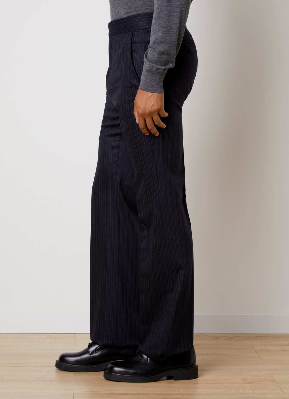 TOM FORD Straight fit pantalon van wol met streepprint en steekzakken - detail 4 donkerblauw