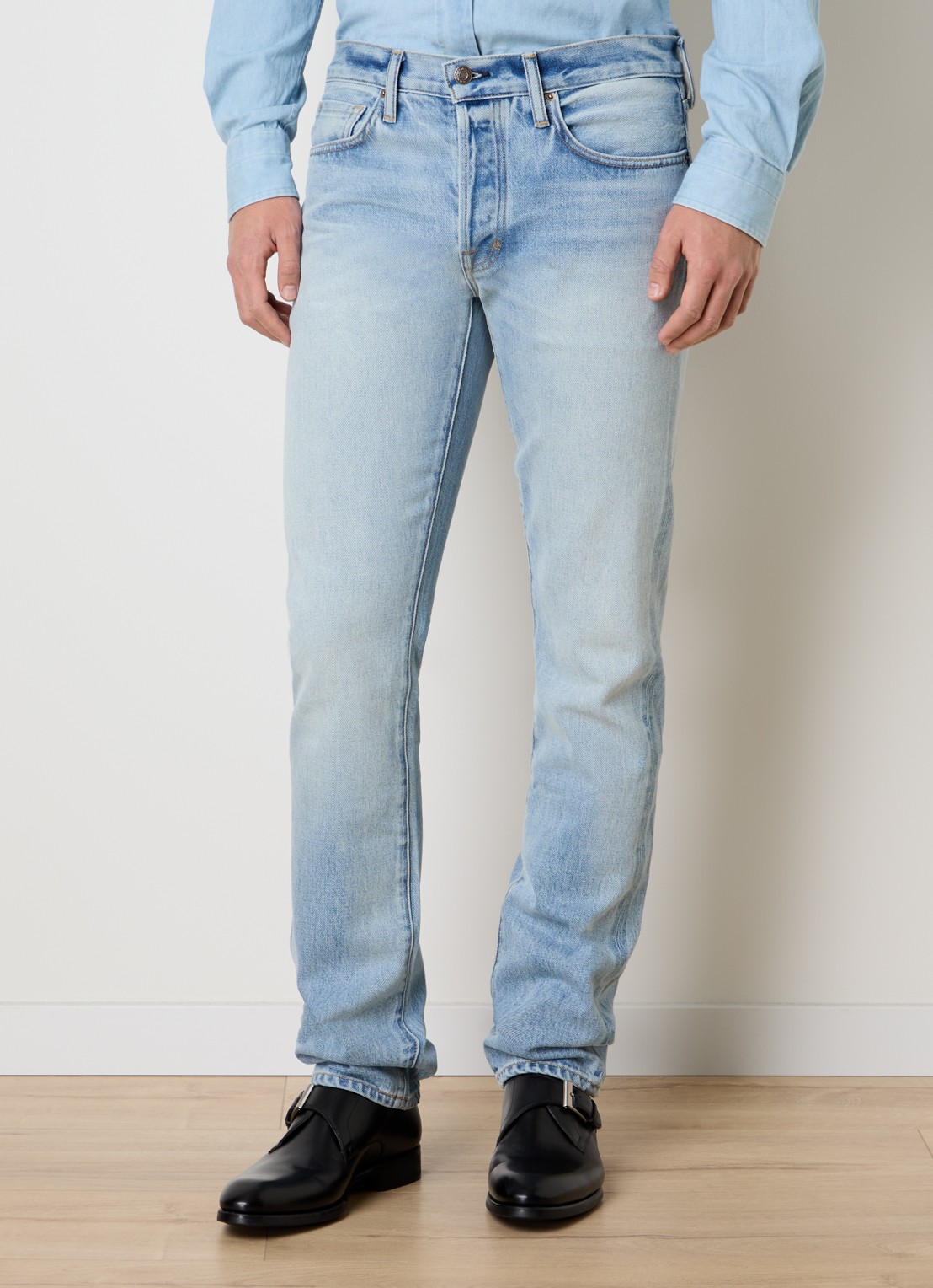 TOM FORD Straight leg jeans met lichte wassing - detail indigo
