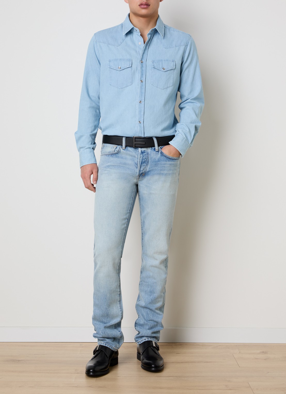 TOM FORD Straight leg jeans met lichte wassing - voorkant 5 indigo