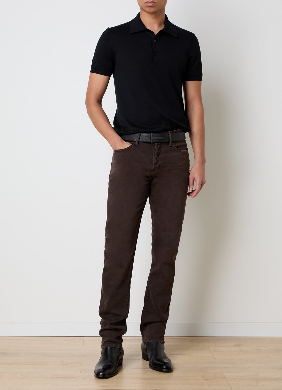 TOM FORD Western slim fit jeans met ribstructuur en steekzakken - voorkant 6 donkerbruin