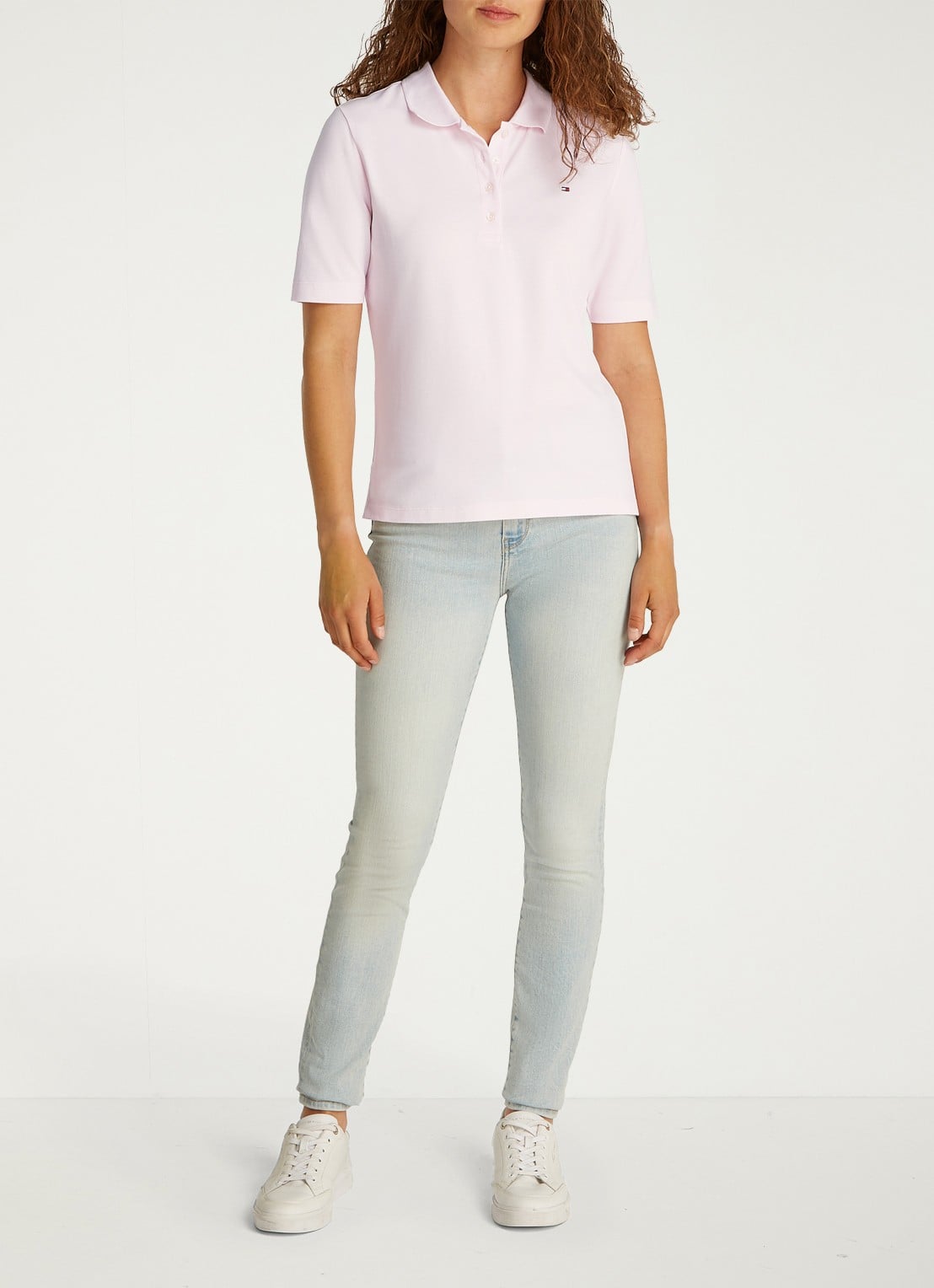 Tommy Hilfiger 1985 regular fit polo van  katoen met logo - voorkant 2 lichtroze