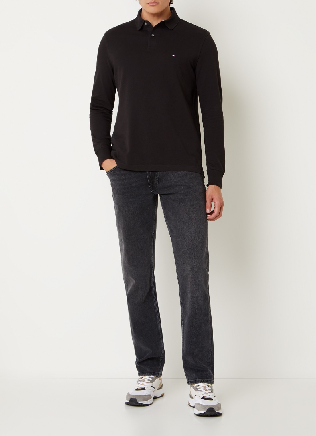 Tommy Hilfiger 1985 regular fit polo van piqué katoen  - voorkant 2 zwart