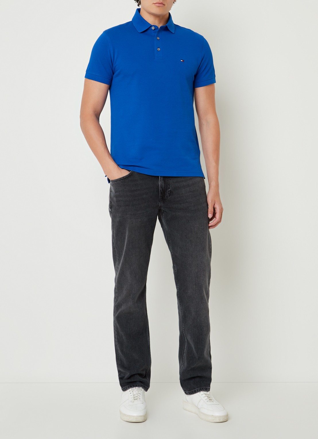 Tommy Hilfiger 1985 slim fit polo met logoborduring - voorkant 3 ultra blue / blauw