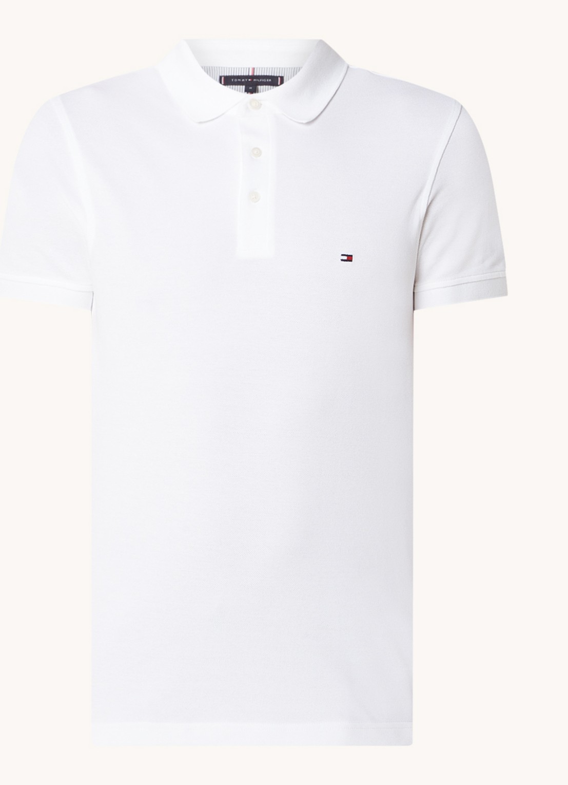 Tommy Hilfiger 1985 slim fit polo met logoborduring - voorkant white  / wit