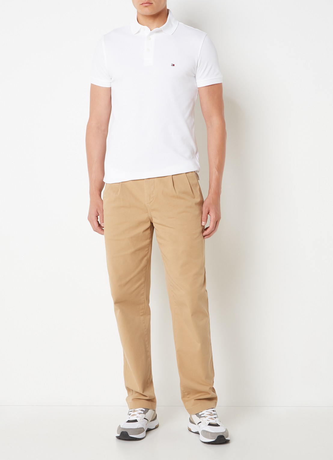 Tommy Hilfiger 1985 slim fit polo met logoborduring - voorkant 2 white  / wit