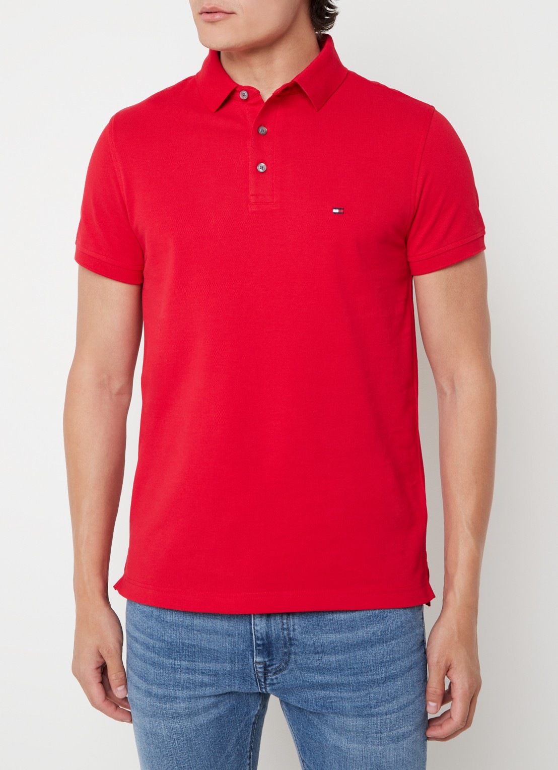 Tommy Hilfiger 1985 slim fit polo met logoborduring - detail primary red / rood