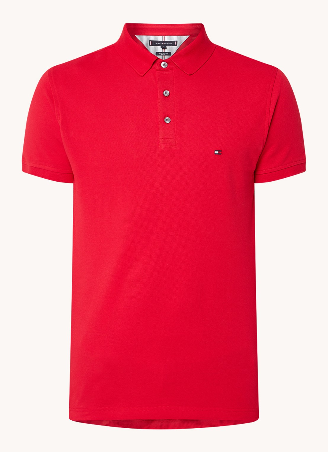Tommy Hilfiger 1985 slim fit polo met logoborduring - voorkant 3 primary red / rood