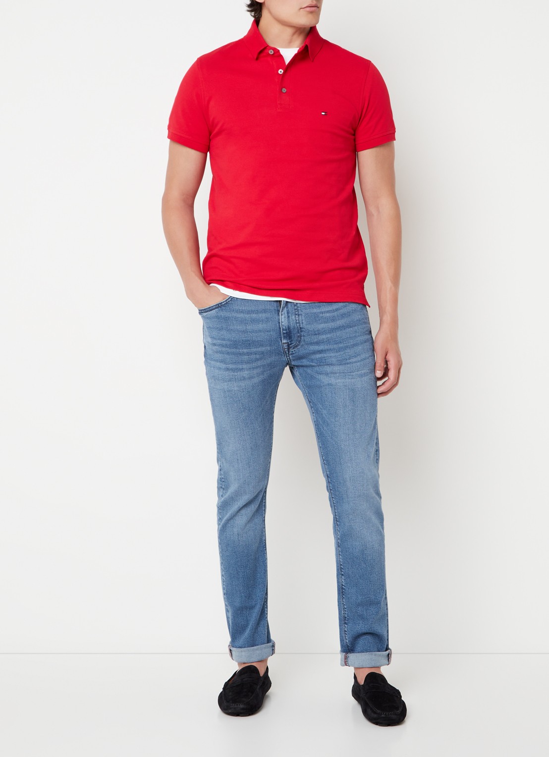 Tommy Hilfiger 1985 slim fit polo met logoborduring - voorkant 4 primary red / rood