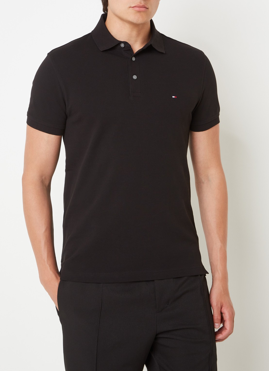 Tommy Hilfiger 1985 slim fit polo met logoborduring - detail 3 black  / zwart