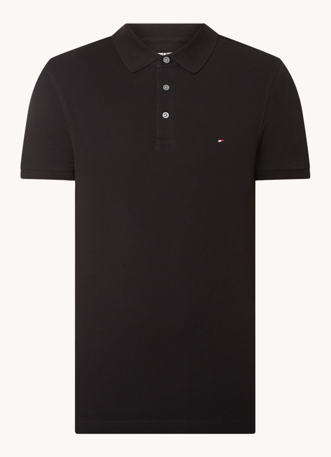 Tommy Hilfiger 1985 slim fit polo met logoborduring - voorkant black  / zwart