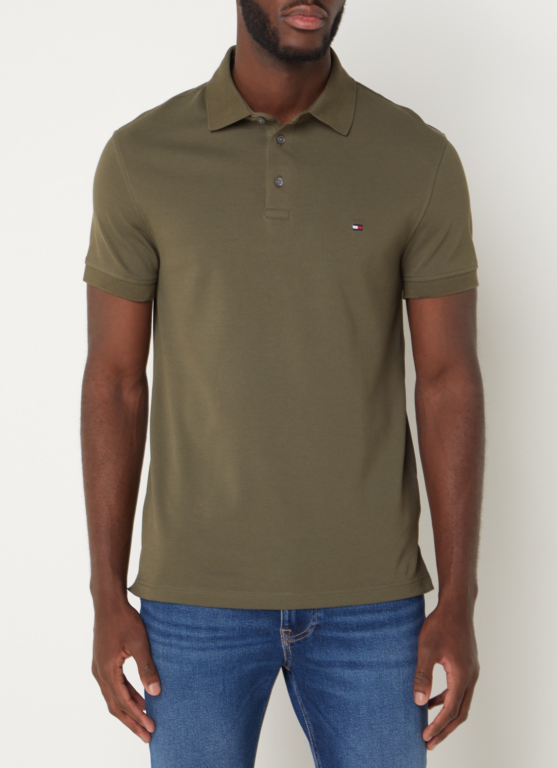 Tommy Hilfiger 1985 slim fit polo met logoborduring - detail army green / groen