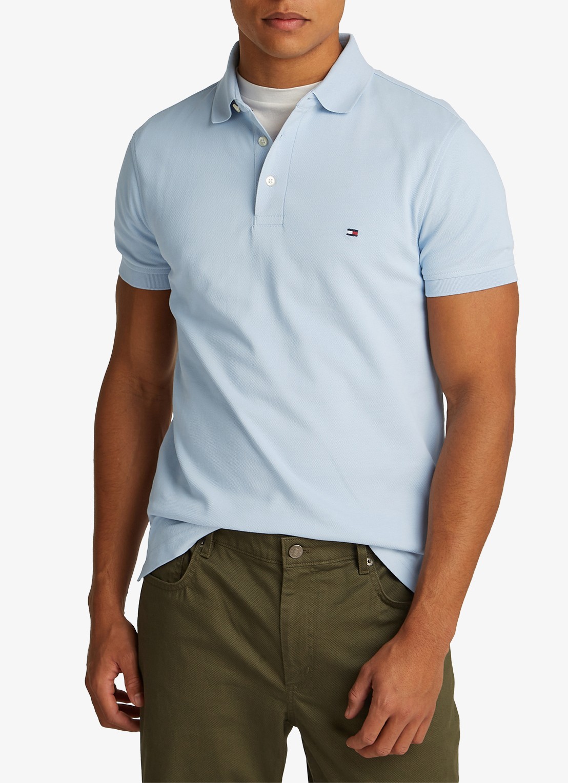 Tommy Hilfiger 1985 slim fit polo met logoborduring - detail breezy blue / blauw