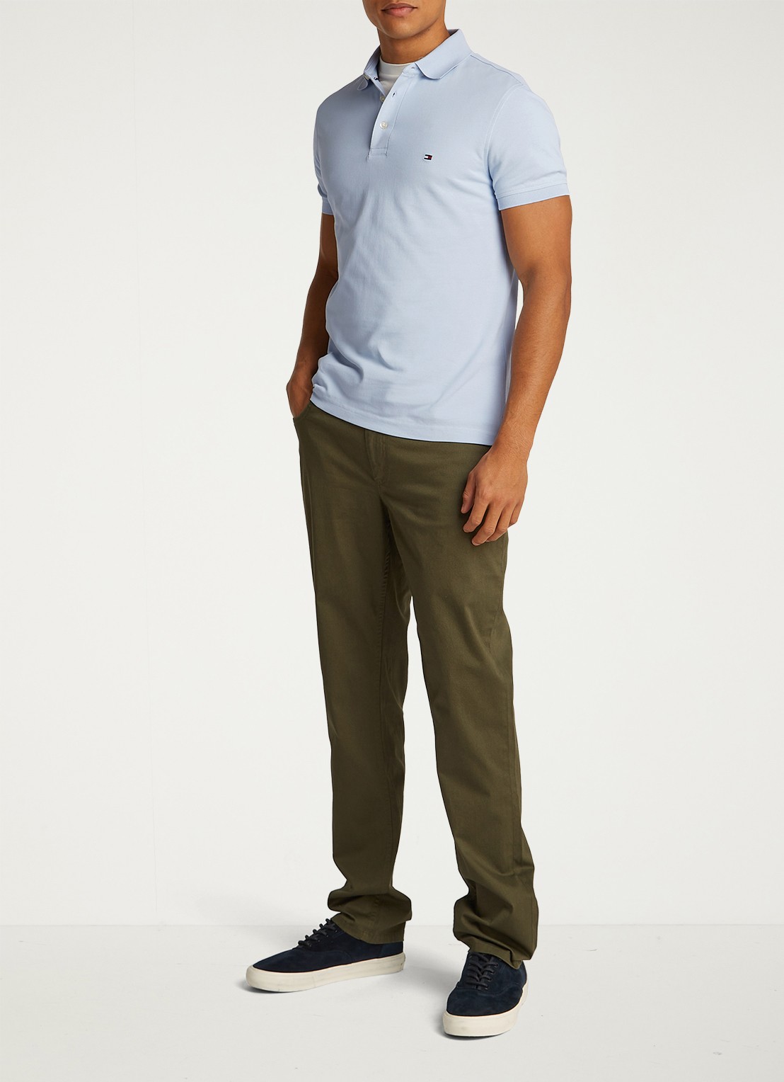 Tommy Hilfiger 1985 slim fit polo met logoborduring - voorkant 7 breezy blue / blauw
