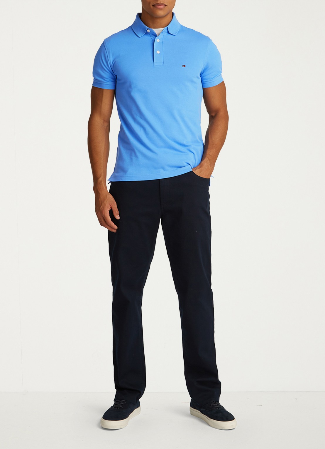 Tommy Hilfiger 1985 slim fit polo met logoborduring - voorkant 4 blue spell / blauw