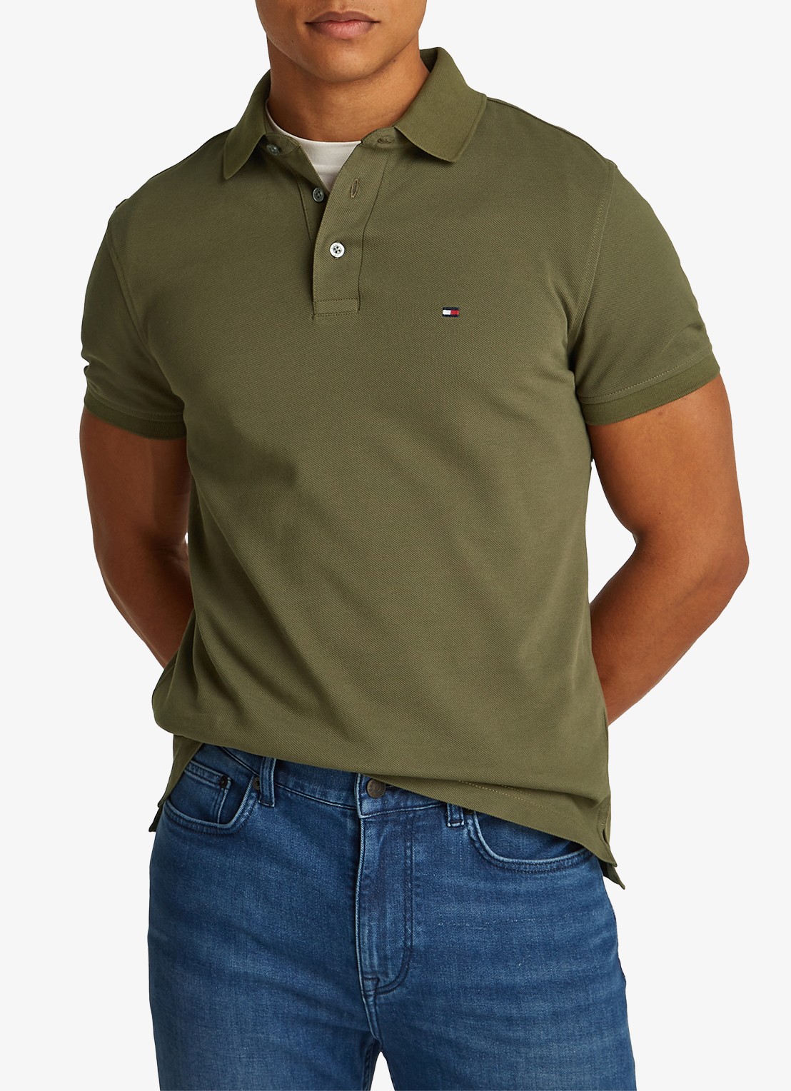 Tommy Hilfiger 1985 slim fit polo met logoborduring - detail 2 army green / groen