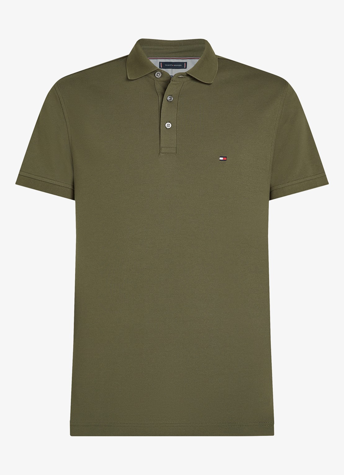 Tommy Hilfiger 1985 slim fit polo met logoborduring - voorkant 7 army green / groen