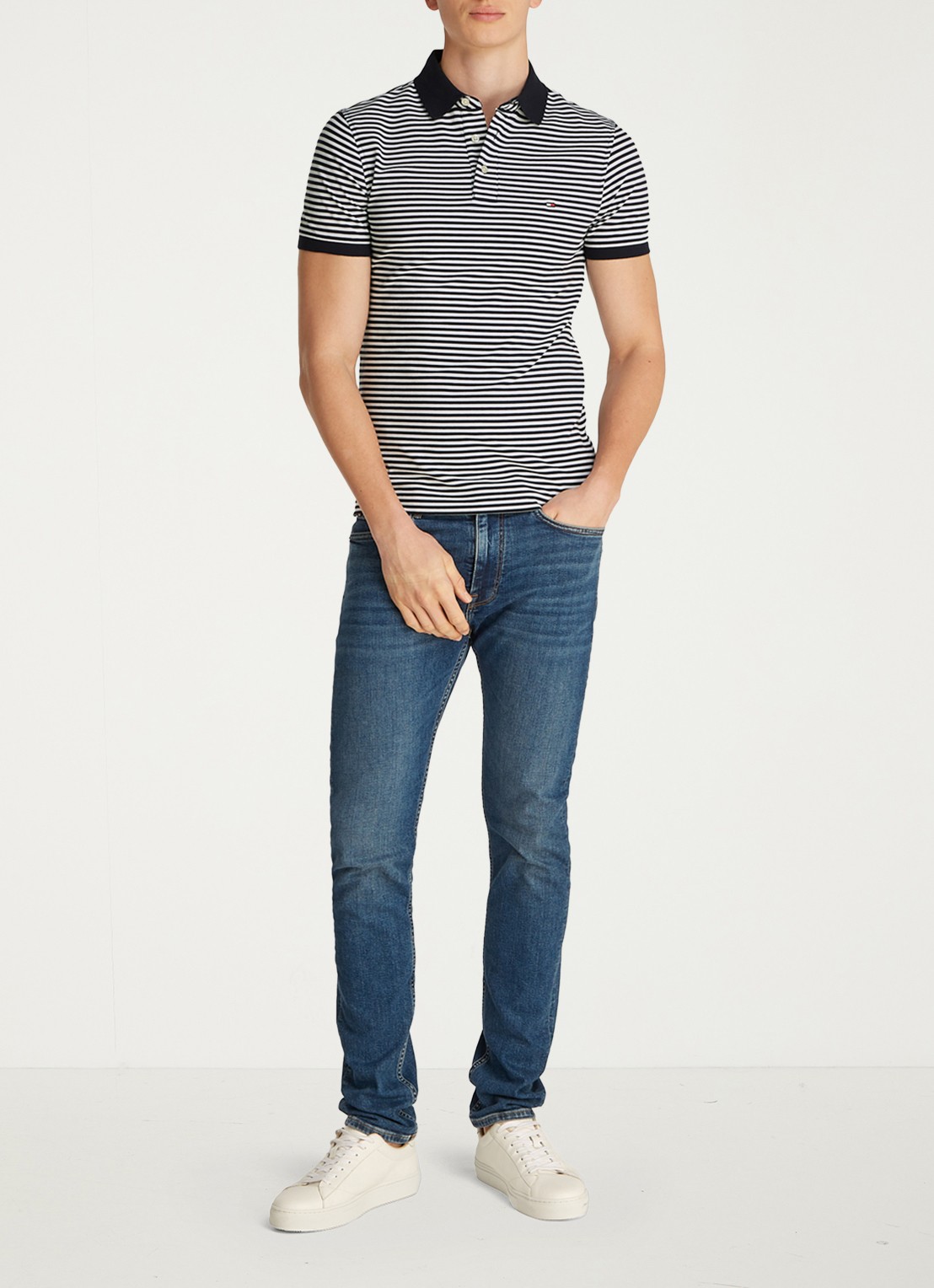 Tommy Hilfiger 1985 slim fit polo met logoborduring - detail desert sky/white / blauw