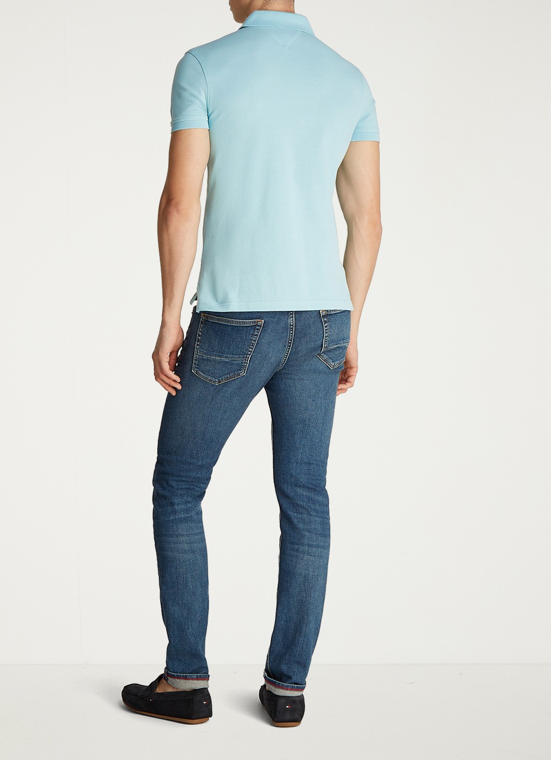 Tommy Hilfiger 1985 slim fit polo met logoborduring - achterkant 3 tradewinds aqua / blauw