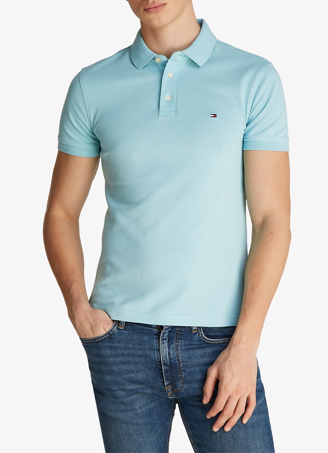 Tommy Hilfiger 1985 slim fit polo met logoborduring - detail tradewinds aqua / blauw