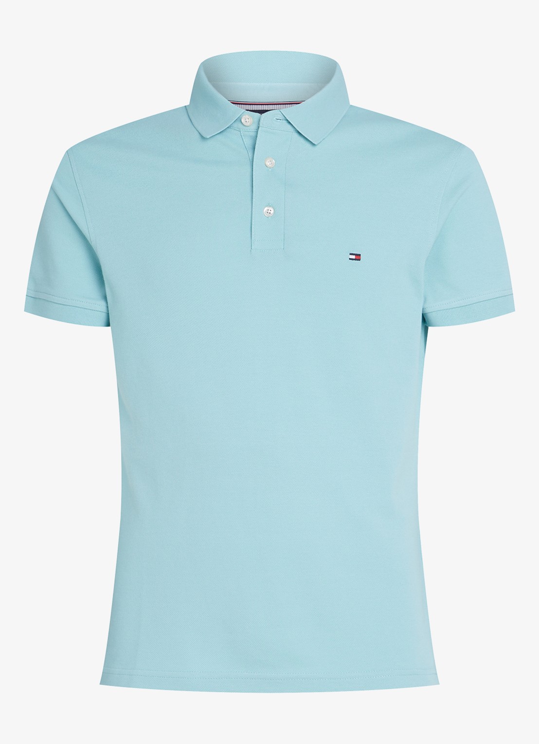 Tommy Hilfiger 1985 slim fit polo met logoborduring - voorkant 4 tradewinds aqua / blauw