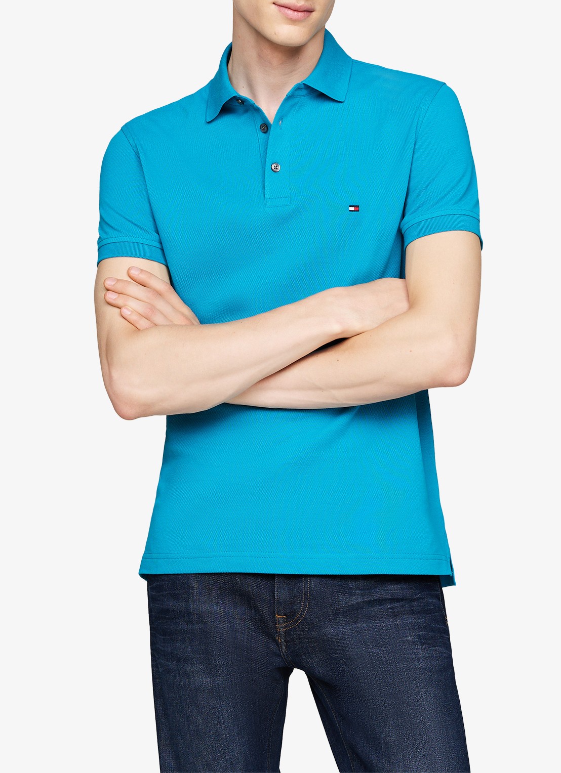 Tommy Hilfiger 1985 slim fit polo met logoborduring - detail surf blue / blauw