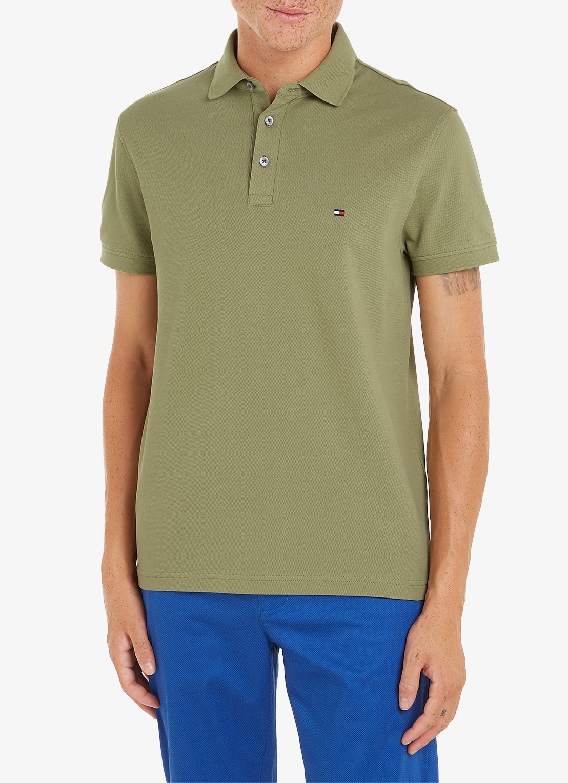 Tommy Hilfiger 1985 slim fit polo met logoborduring - detail faded olive / groen