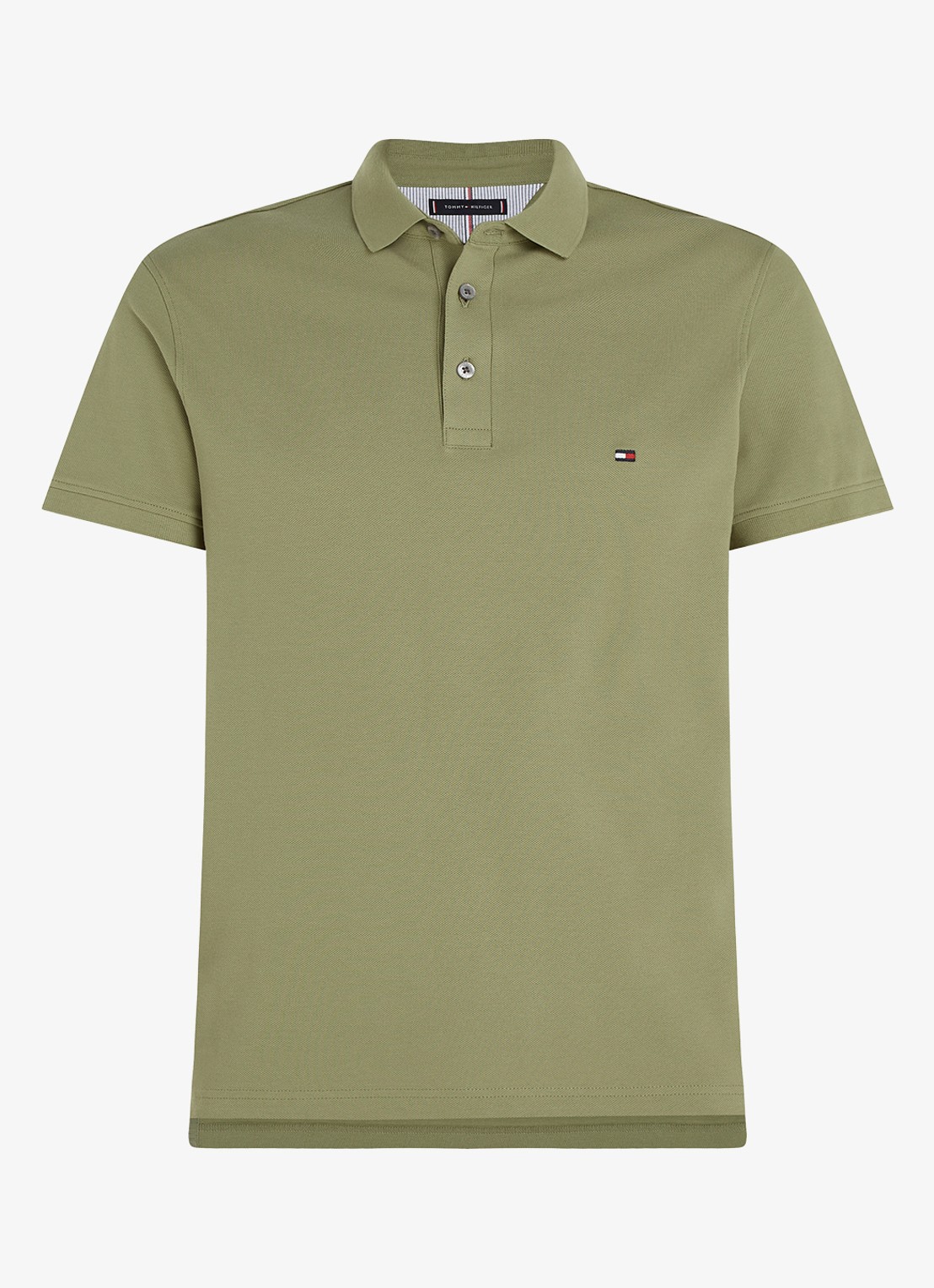 Tommy Hilfiger 1985 slim fit polo met logoborduring - voorkant 4 faded olive / groen