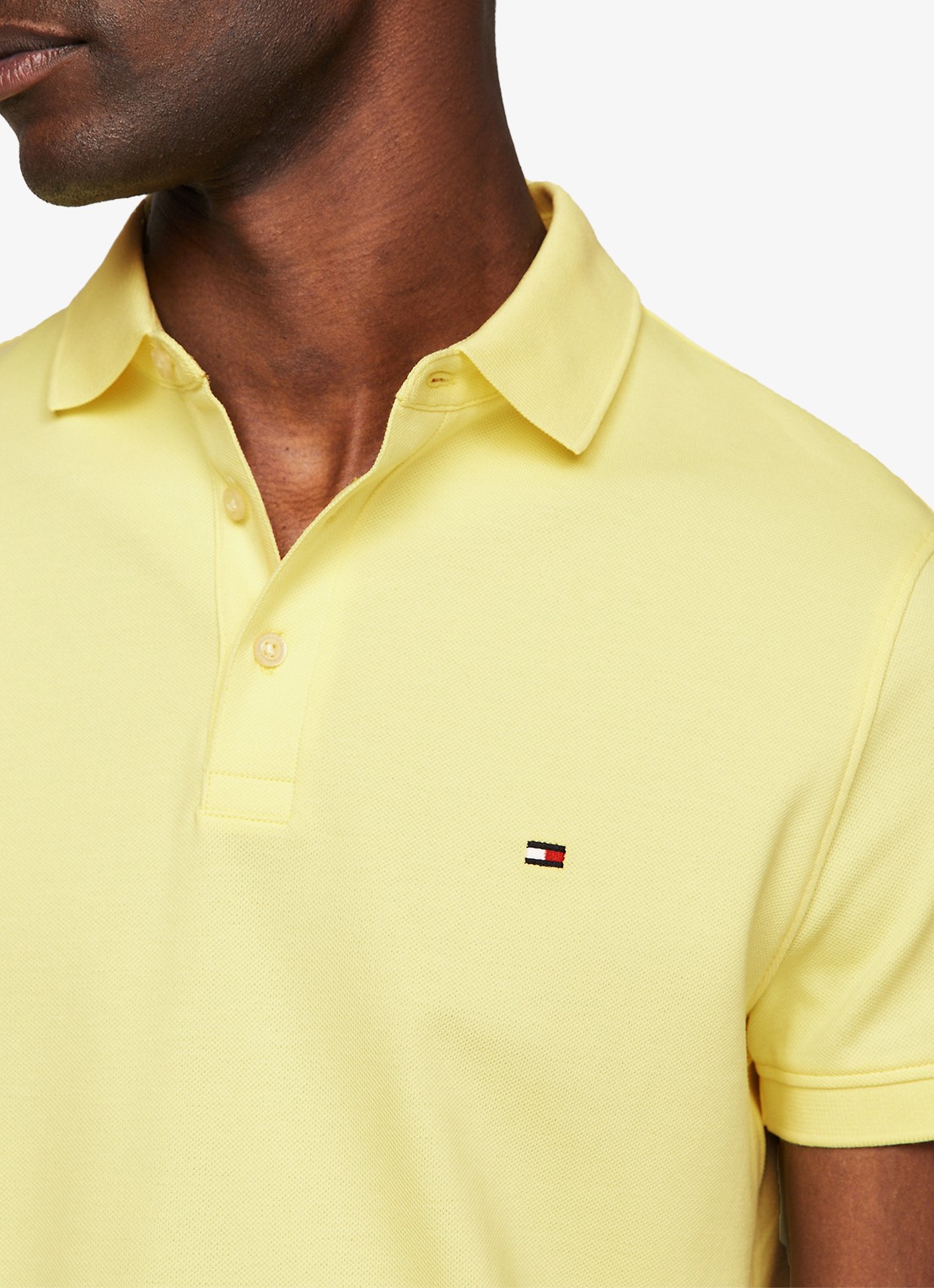 Tommy Hilfiger 1985 slim fit polo met logoborduring - detail yellow tulip / geel