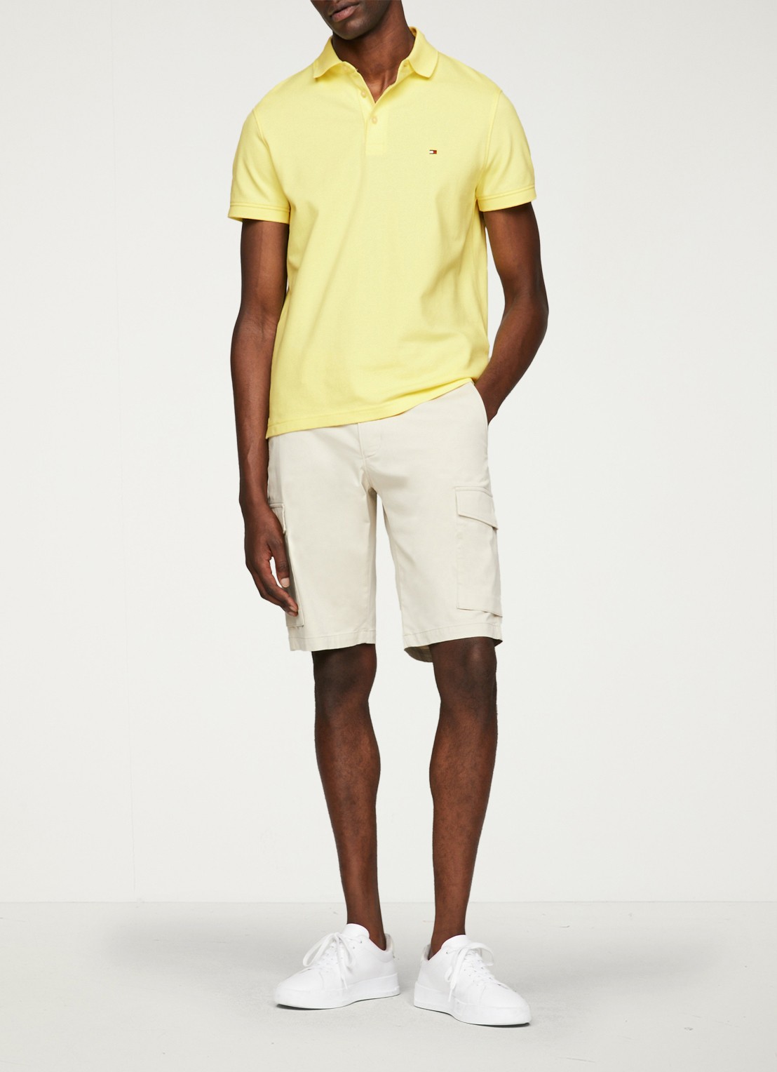 Tommy Hilfiger 1985 slim fit polo met logoborduring - voorkant 4 yellow tulip / geel