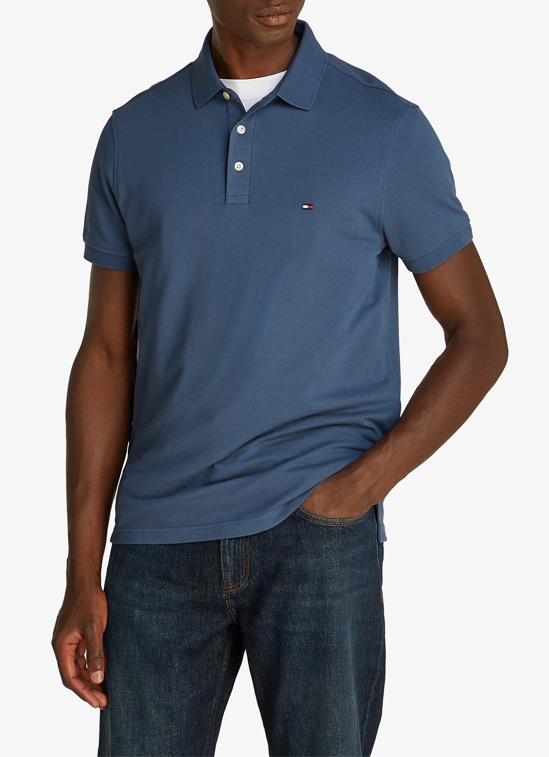 Tommy Hilfiger 1985 slim fit polo met logoborduring - detail aegean sea / blauw