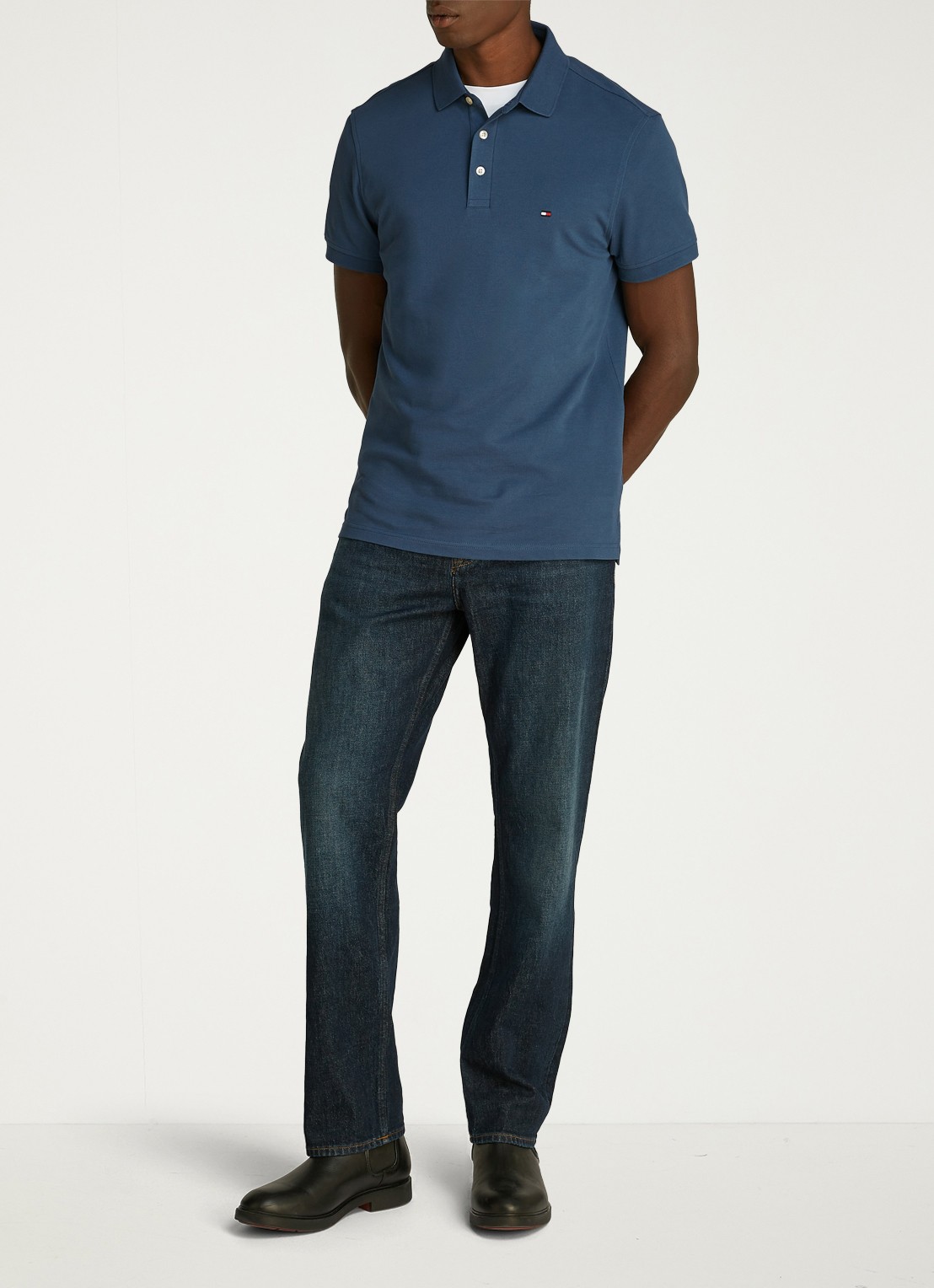 Tommy Hilfiger 1985 slim fit polo met logoborduring - voorkant 6 aegean sea / blauw
