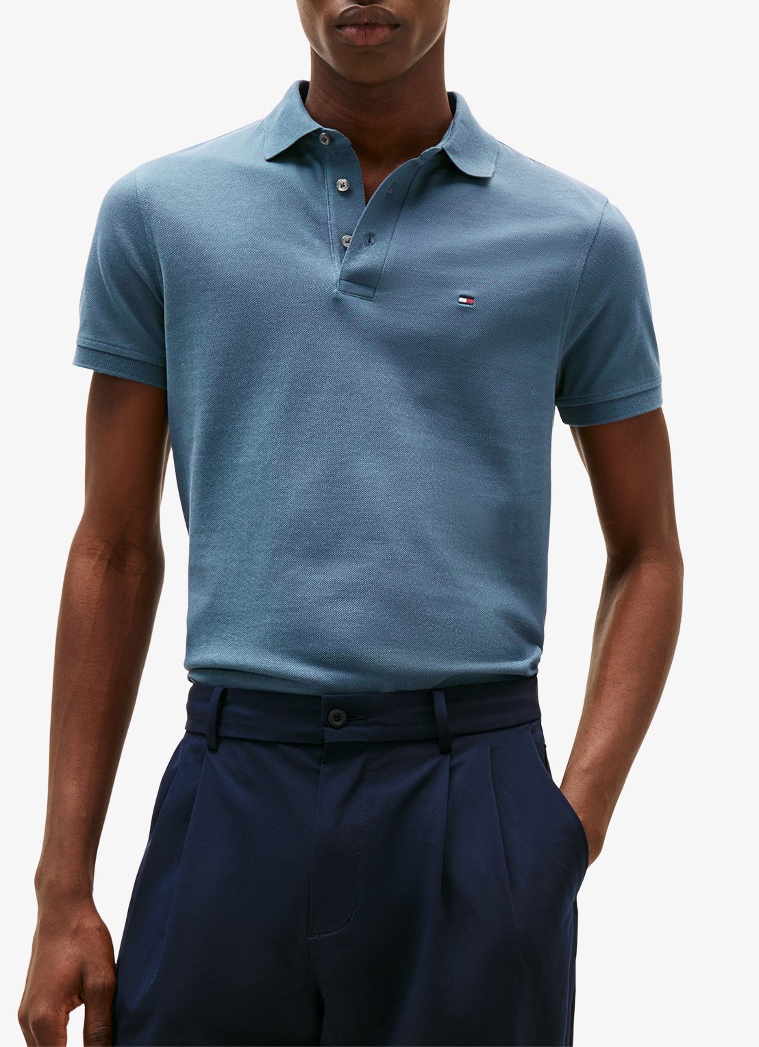 Tommy Hilfiger 1985 slim fit polo met logoborduring - detail 3 aegean sea / blauw