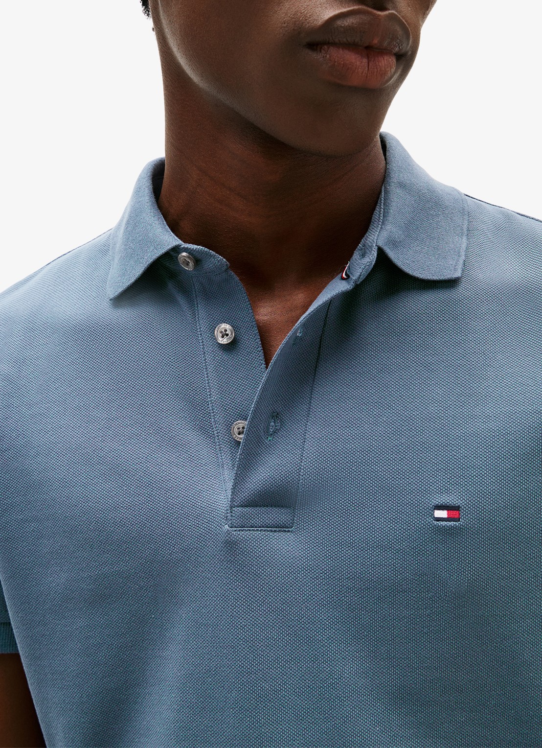 Tommy Hilfiger 1985 slim fit polo met logoborduring - detail 4 aegean sea / blauw