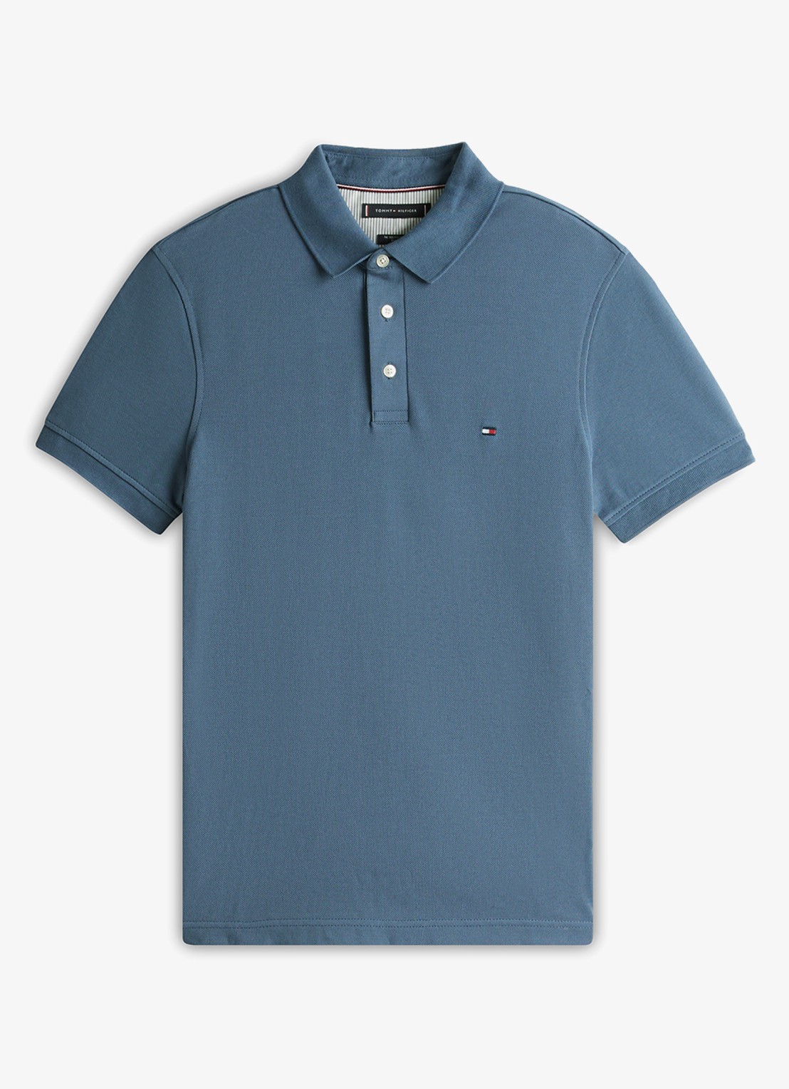 Tommy Hilfiger 1985 slim fit polo met logoborduring - voorkant 7 aegean sea / blauw