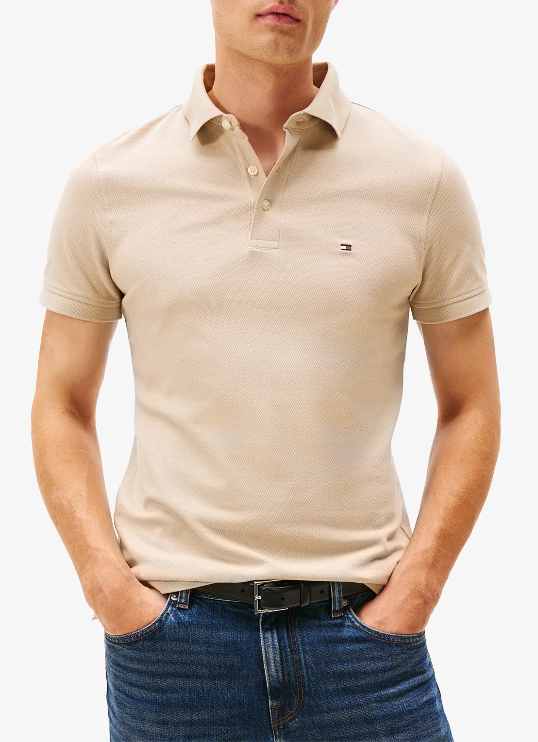 Tommy Hilfiger 1985 slim fit polo met logoborduring - detail 4 sandalwood-rbt / beige