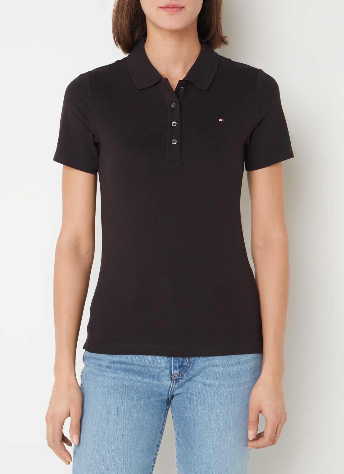 Tommy Hilfiger 1985 slim fit polo van piqué katoen met logo - detail 2 zwart