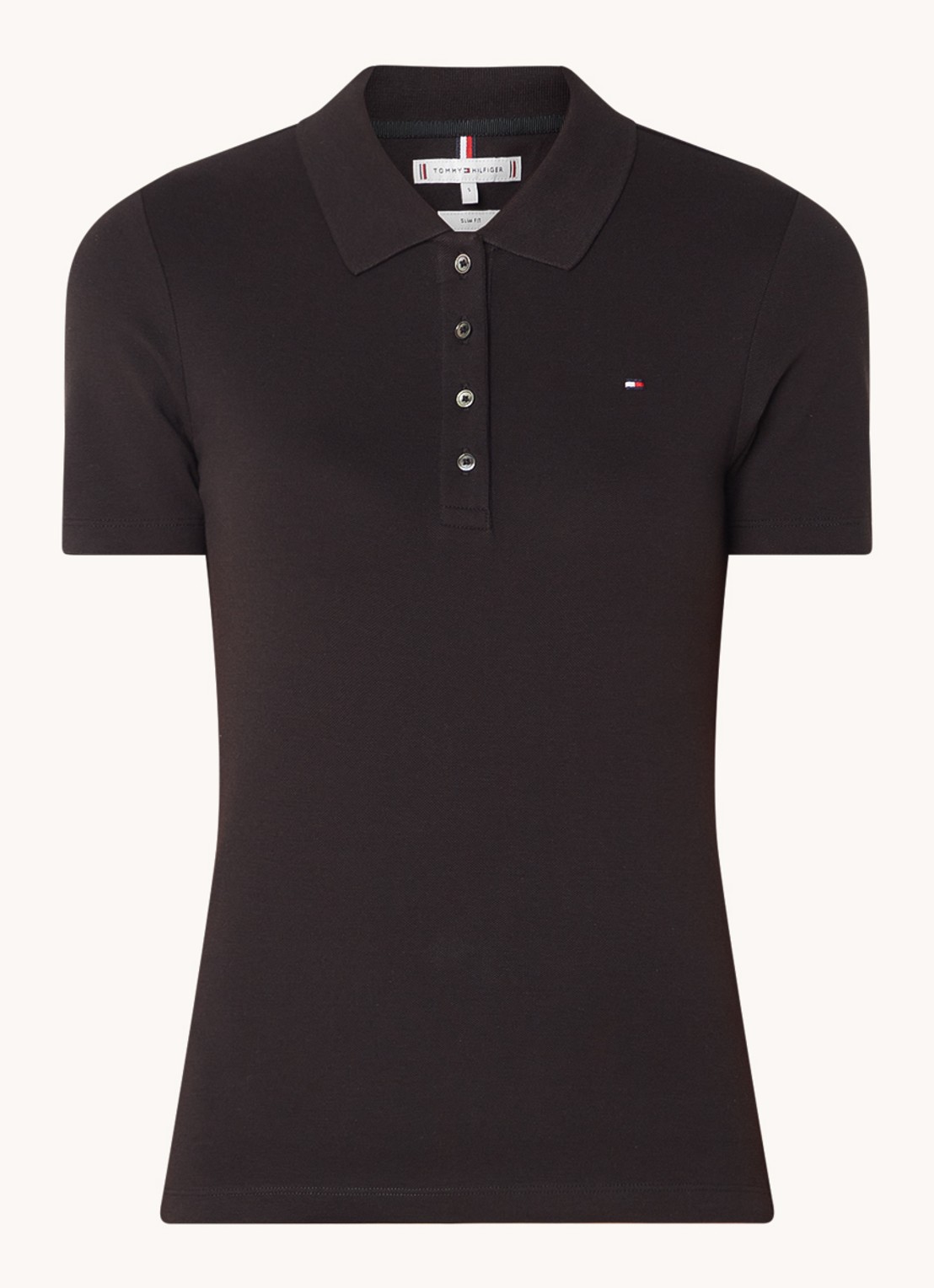 Tommy Hilfiger 1985 slim fit polo van piqué katoen met logo - voorkant 3 zwart