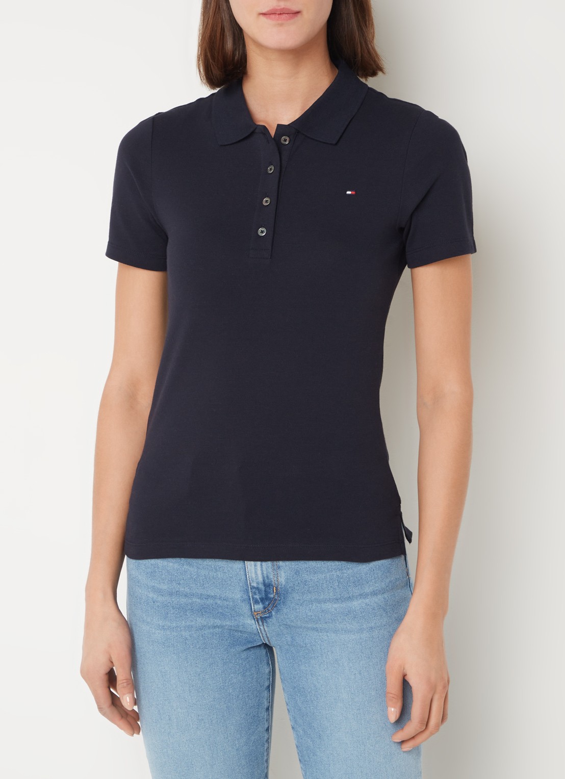 Tommy Hilfiger 1985 slim fit polo van piqué katoen met logo - detail 2 donkerblauw