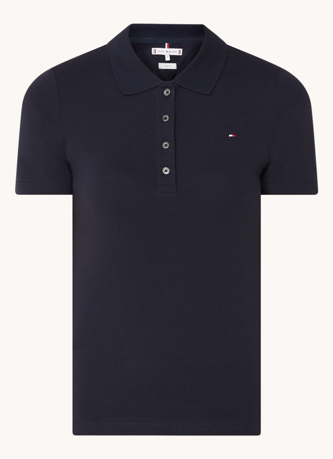 Tommy Hilfiger 1985 slim fit polo van piqué katoen met logo - voorkant 3 donkerblauw