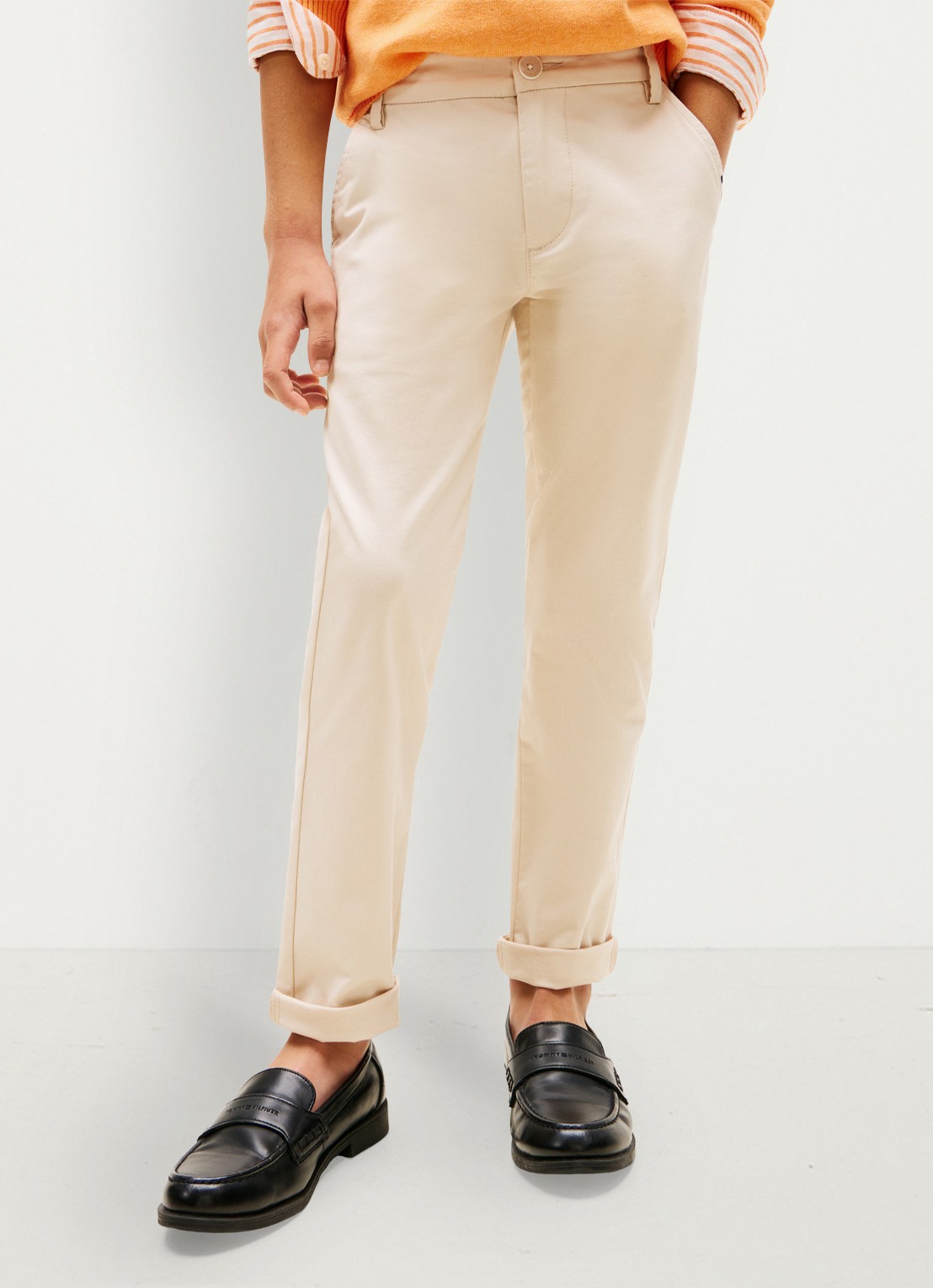 Tommy Hilfiger 1985 straight fit chino met steekzakken - detail beige