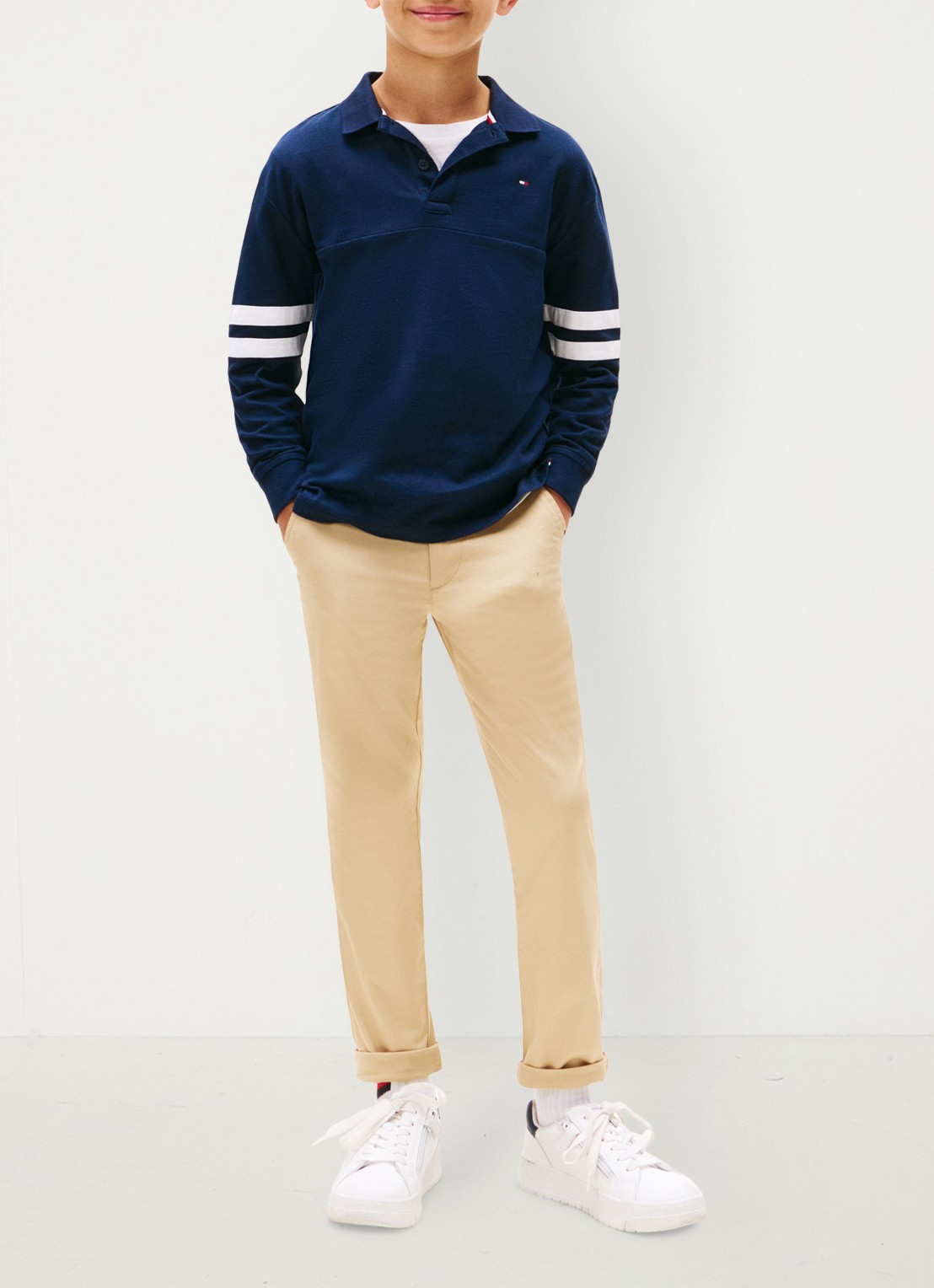 Tommy Hilfiger 1985 straight fit chino met steekzakken - voorkant 6 donkerbeige