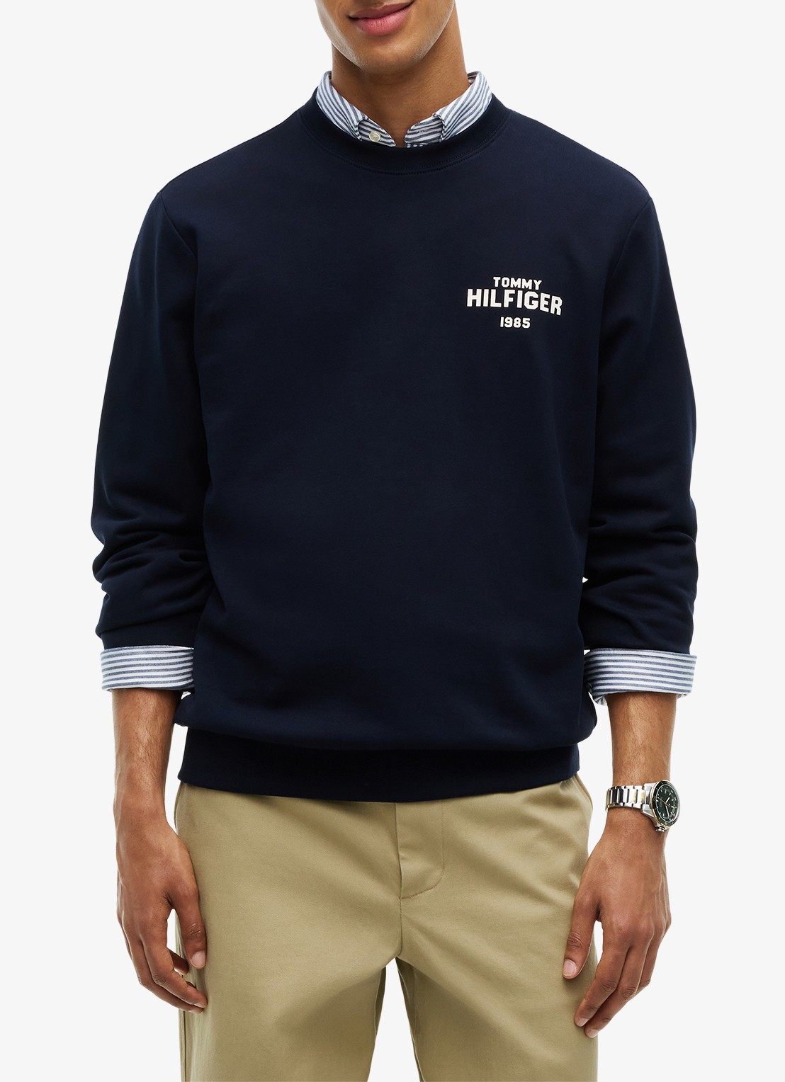 Tommy Hilfiger 1985 Terry sweater met logo  - detail donkerblauw